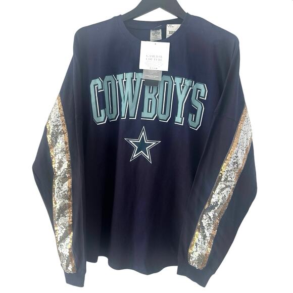 Cowboys NFL Game day Couture over sized sequins long sleeve   SzS - Picture 1 of 7